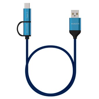  Кабель Maxvi MC-12MT blue, 2 в1, USB-A-microUSB/Type-C, 2A 