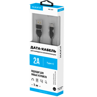  Кабель Maxvi MC-15T black, USB-A-Type-C, 2A 