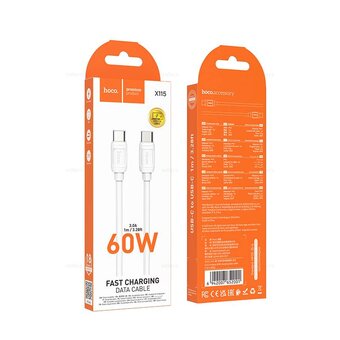  Кабель Hoco X115 Type-C на Type-C 60W 1м силиконовый белый 