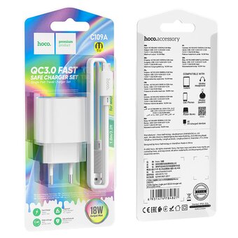  Зарядное устройство Hoco C109A (10.5W) Fighter single port Charger set (Micro) (EU) White 
