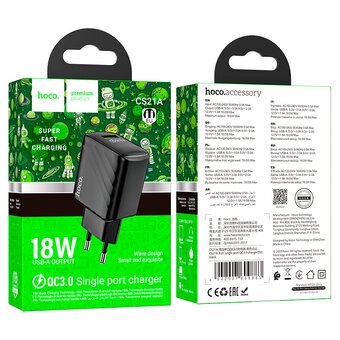  Зарядное устройство Hoco CS21A rich single port QC3.0 charger (EU) Black 