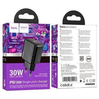  Зарядное устройство Hoco CS22A Value Single Port PD30W Charger (EU) Black 