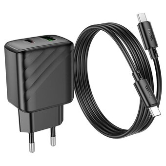  Зарядное устройство HOCO CS23A Sunlight Dual-Port PD30W+QC3.0 Charger Set (Type-c to Type-c) EU Black 