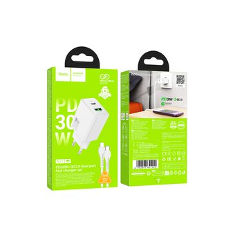  Зарядное устройство HOCO N71 Nuevo PD30W+QC3.0 charger set Type-C-to-IP (EU) White 
