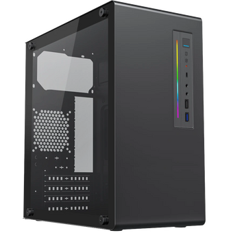  Корпус Foxline FL-728TG (FL-728TG-U3C), без БП, mATX, TG, 1xUSB3.0+1xUSB2.0+1xType-C(USB2.0)+1xARGB strip on front, Black 