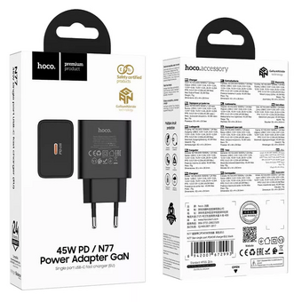  Зарядное устройство HOCO N77 Star single port PD45W charger (EU) Black 