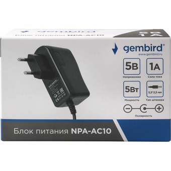  Блок питания Gembird NPA-AC10 5В/1А, 5Вт, 1 штекер 5,5х2,5мм 