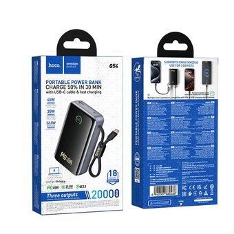  Аккумулятор внешний резервный HOCO Q54 Shine PD45W power bank with cable 20000mAh серый 