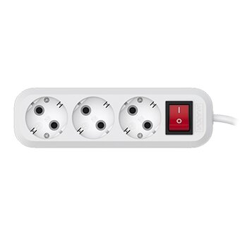  Сетевой удлинитель Maxvi PS-415, 10A, 2300Вт, 3 гнезда, с заземлением, 1.5м, белый 