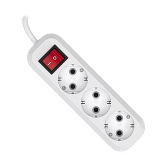  Сетевой удлинитель Maxvi PS-430, 10A, 2300Вт, 3 гнезда, с заземлением, 3м, белый 