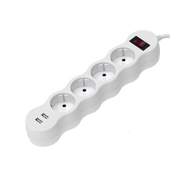  Сетевой фильтр Maxvi SP-218A, 10A, 2300Вт, 4 гнезда, 2xUSB-A, земля, 1,8м, белый 