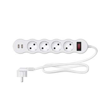  Сетевой фильтр Maxvi SP-230A, 10A, 2300Вт, 4 гнезда, 2xUSB-A, земля, 3м, белый 