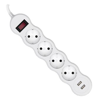  Сетевой фильтр Maxvi SP-230A, 10A, 2300Вт, 4 гнезда, 2xUSB-A, земля, 3м, белый 