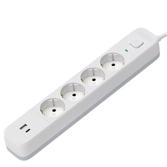  Сетевой фильтр Maxvi SP-318AC, 10A, 2300Вт, 4 гнезда, 1xUSB-A, 1xUSB-C, земля, 1.8м, белый 