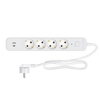  Сетевой фильтр Maxvi SP-318AC, 10A, 2300Вт, 4 гнезда, 1xUSB-A, 1xUSB-C, земля, 1.8м, белый 