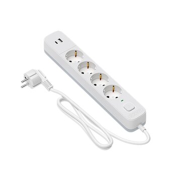  Сетевой фильтр Maxvi SP-330AC, 10A, 2300Вт, 4 гнезда, 1xUSB-A, 1xUSB-C, земля, 3м, белый 