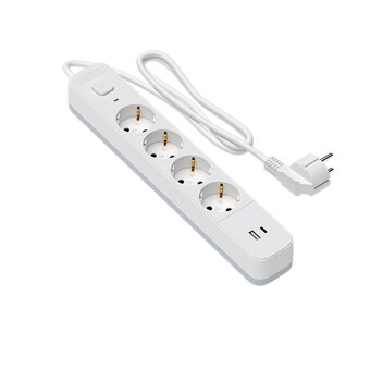  Сетевой фильтр Maxvi SP-330AC, 10A, 2300Вт, 4 гнезда, 1xUSB-A, 1xUSB-C, земля, 3м, белый 