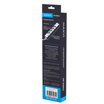  Сетевой фильтр Maxvi SP-318AC, 10A, 2300Вт, 4 гнезда, 1xUSB-A, 1xUSB-C, земля, 1.8м, белый 