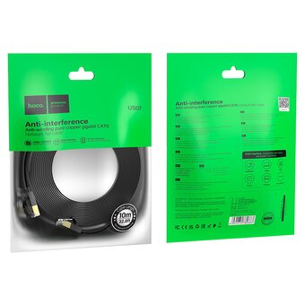  Патч-корд HOCO US07 General RJ45-RJ45 10м, 1 Гбит/с чёрный, золотая вставка 