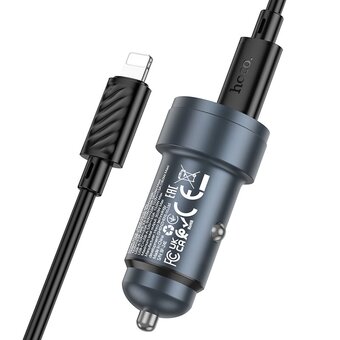  АЗУ HOCO Z57A Glorious 1USB, 1Type-C 30Вт, PD/QC/AFC/FCP, кабель Type-C, 8-pin, 1.0м черный, оранжевая вставка 