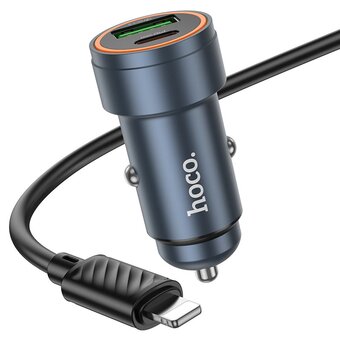  АЗУ HOCO Z57A Glorious 1USB, 1Type-C 30Вт, PD/QC/AFC/FCP, кабель Type-C, 8-pin, 1.0м черный, оранжевая вставка 