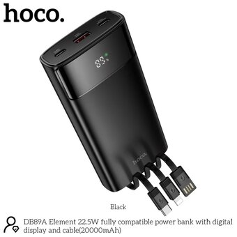  Аккумулятор внешний резервный HOCO DB89A Element 22.5W fully compatible power bank with digital display and cable 20000mAh черный 