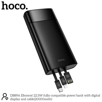  Аккумулятор внешний резервный HOCO DB89A Element 22.5W fully compatible power bank with digital display and cable 20000mAh черный 
