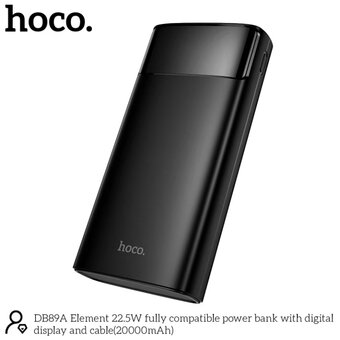  Аккумулятор внешний резервный HOCO DB89A Element 22.5W fully compatible power bank with digital display and cable 20000mAh черный 
