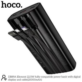  Аккумулятор внешний резервный HOCO DB89A Element 22.5W fully compatible power bank with digital display and cable 20000mAh черный 