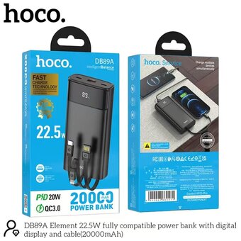  Аккумулятор внешний резервный HOCO DB89A Element 22.5W fully compatible power bank with digital display and cable 20000mAh черный 