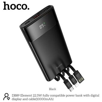 Аккумулятор внешний резервный HOCO DB89 Element 22.5W fully compatible power bank with digital display and cable 10000mAh черный 