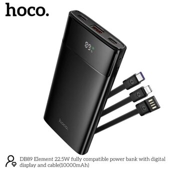  Аккумулятор внешний резервный HOCO DB89 Element 22.5W fully compatible power bank with digital display and cable 10000mAh черный 