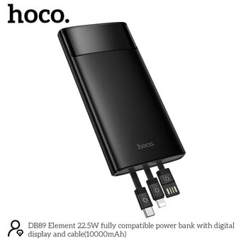  Аккумулятор внешний резервный HOCO DB89 Element 22.5W fully compatible power bank with digital display and cable 10000mAh черный 