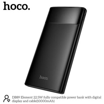  Аккумулятор внешний резервный HOCO DB89 Element 22.5W fully compatible power bank with digital display and cable 10000mAh черный 