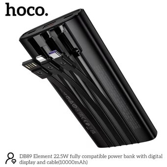  Аккумулятор внешний резервный HOCO DB89 Element 22.5W fully compatible power bank with digital display and cable 10000mAh черный 
