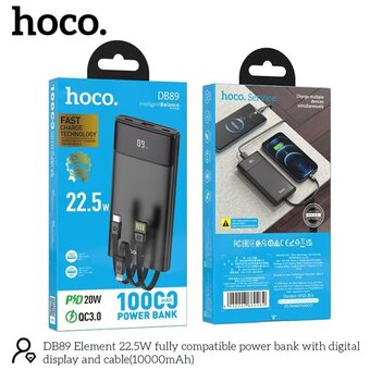  Аккумулятор внешний резервный HOCO DB89 Element 22.5W fully compatible power bank with digital display and cable 10000mAh черный 