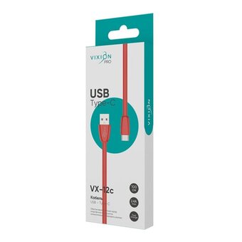  Кабель силиконовый VIXION Pro VX-12c (03028) USB-Type-C, 1м, красный 