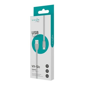  Кабель силиконовый VIXION Pro VX-12c (03042) USB-Type-C, 1м, серый 