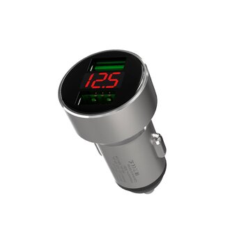  АЗУ Maxvi CCM-M542 LED metallic silver 5.4A, 2xUSB, QC3.0 