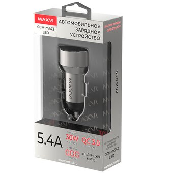  АЗУ Maxvi CCM-M542 LED metallic silver 5.4A, 2xUSB, QC3.0 
