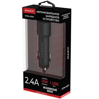  АЗУ Maxvi CCM-M241 metallic black 2.4A, 1xUSB 