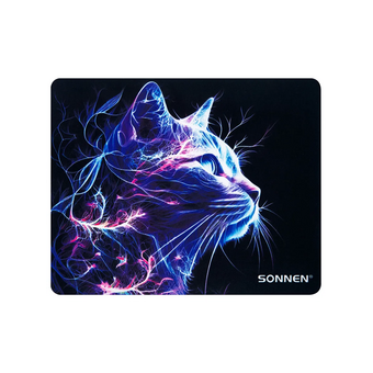  Коврик для мыши SONNEN 513956 Neon cat резина + ткань, 250х200х2мм 