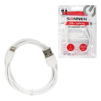  Кабель SONNEN 513559 USB2.0-Lightning, 1м медь белый 