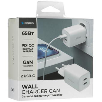  СЗУ Deppa 11480 2xUSB-C, PD 3.0, QC 4.0, 65W, GaN, белый 