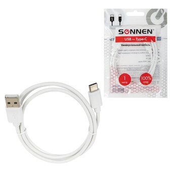 Кабель SONNEN 513558 USB2.0-Type-C, 1м медь белый 