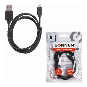  Кабель SONNEN 513115 USB 2.0-micro USB, 1м медь черный 
