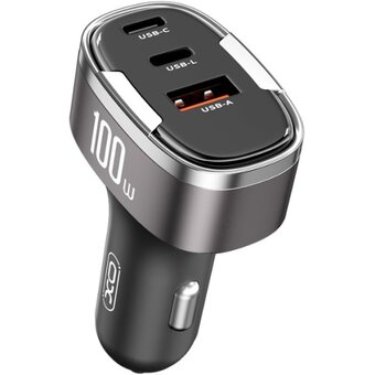  АЗУ XO CC61, 100Вт, Lightning/USB/Type-C черное 