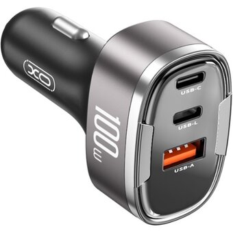  АЗУ XO CC61, 100Вт, Lightning/USB/Type-C черное 