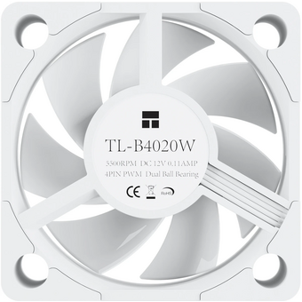  Кулер Thermalright TL-B4020W (40x40x20mm, 4-pin PWM, 9.47CFM, 24.3dBA, 5500RPM, White) 