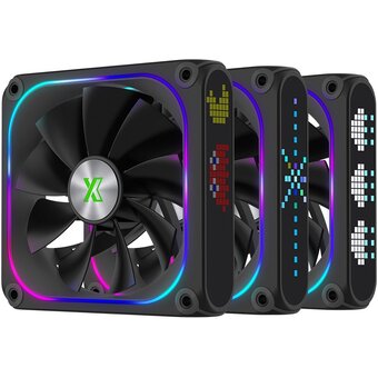  Комплект вентиляторов (3шт) XASTRA FZ120B ARGB reverse triple pack 120x120x28мм (PWM, FDB,ARGB, Matrix screen,контроллер, Daisy-chain соединение) 